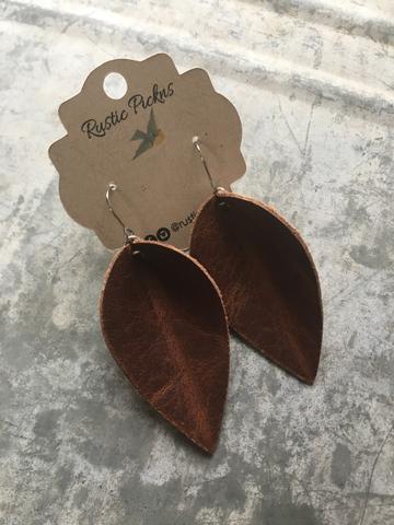 "Aged Brandy" Worn Brown Leather Petal Earrings - twistedbuffaloboutique