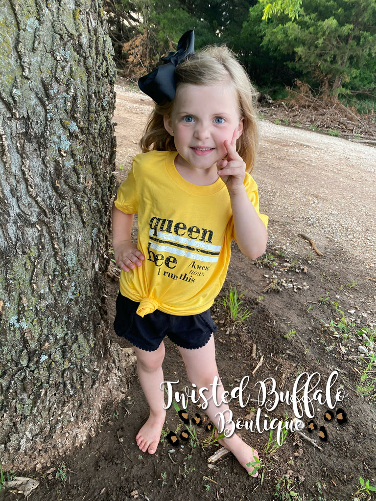 *Youth* {QUEEN BEE} Heather Yellow Gold Crew Neck Tee - twistedbuffaloboutique