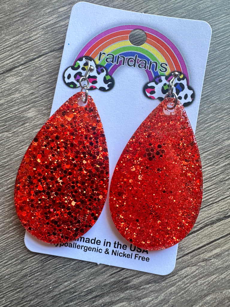 "Love Story” Red Glitter Handcrafted Resin Earrings - twistedbuffaloboutique