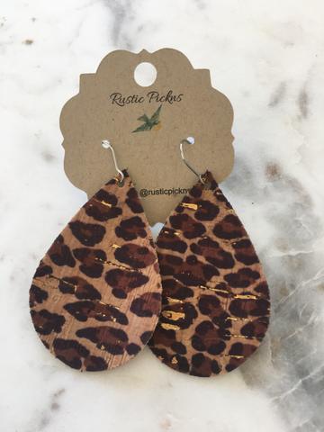 "Phoebe" Leopard Cork with Gold Flakes Chunky Teardrop Earrings