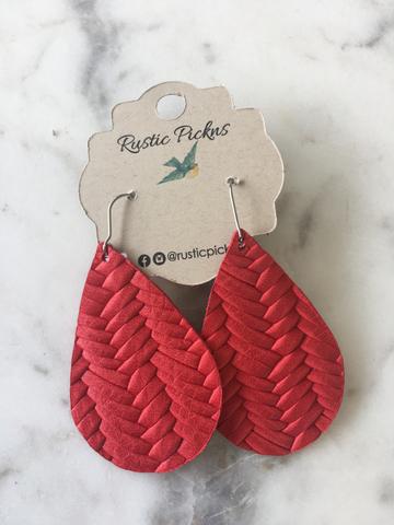 "Dorothy" Red Fishtail Braided Italian Leather Teardrop Earrings - twistedbuffaloboutique